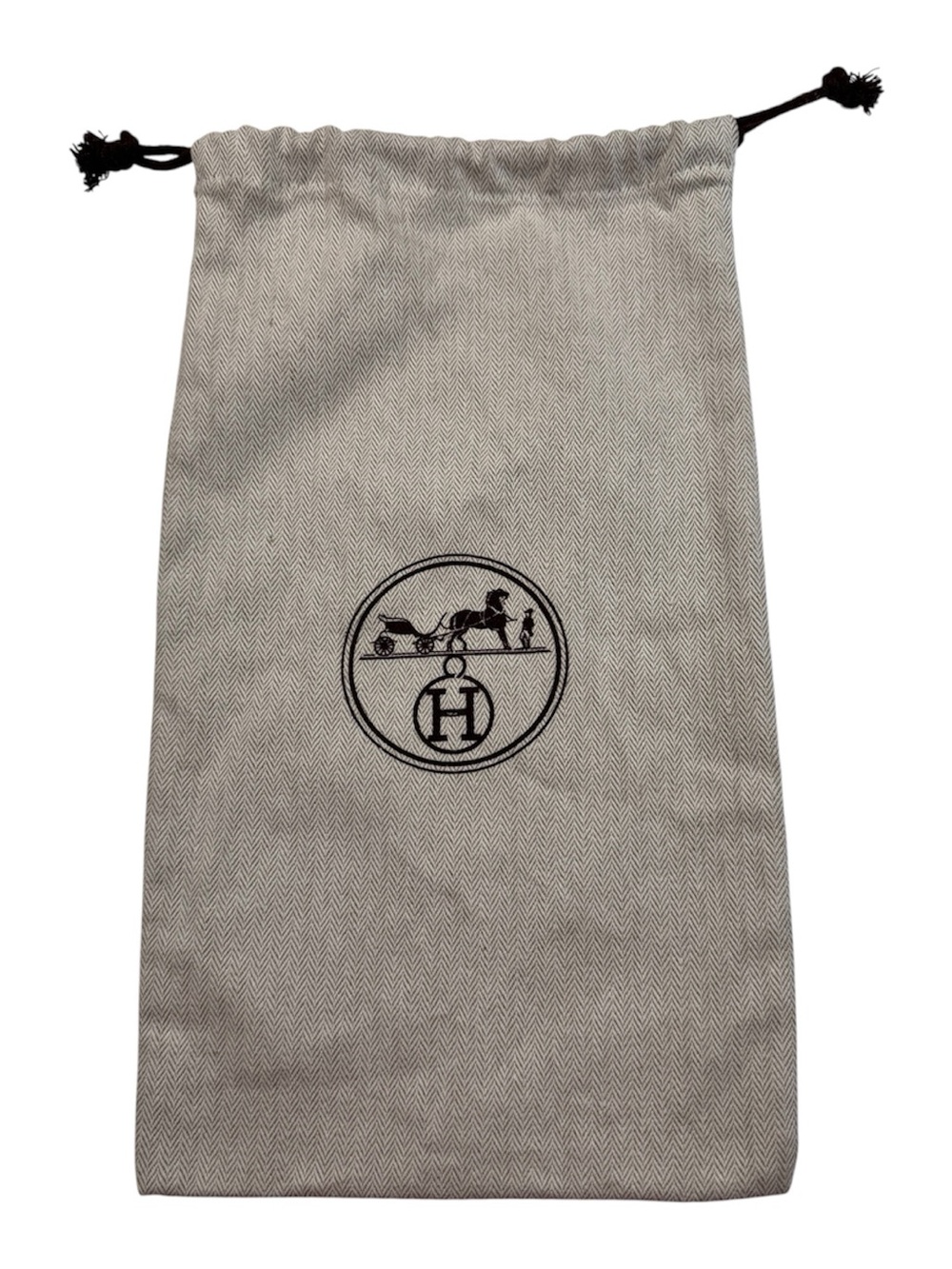 Hermès Herringbone Dust Bag Drawstring Storage Pouch with Horse & Carriage Log